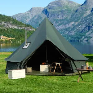 Canvas Bell Yurt Tent, 4-Seasons Shelter with Stove Jack & Waterproof, Luxury Camping Tent for Family Outdoor Adventures, 6-8 Person Use