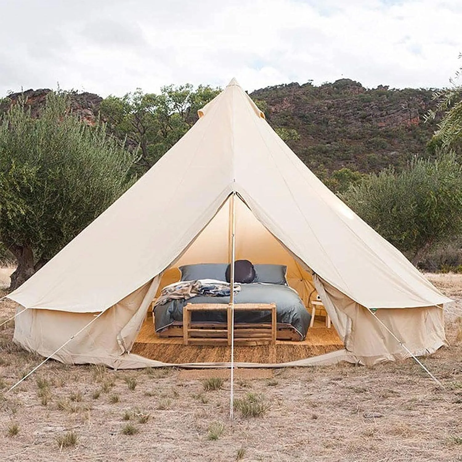 Canvas Tent with Stove Hole Cotton Canvas Tents Yurt Tent for Camping 4 Season Waterproof Tent for Family Camping Outdoor Glamping, Luxury Teepee