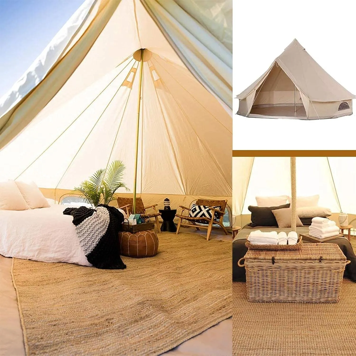 Canvas Tent with Stove Hole Cotton Canvas Tents Yurt Tent for Camping 4 Season Waterproof Tent for Family Camping Outdoor Glamping, Luxury Teepee