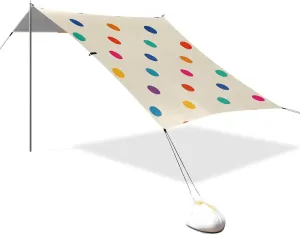 Cartoon Colorful Dot Beige Designed UPF50  Foldable Beach Cabana Lightweight Large Sun Shelter with Sandbags & Sand Shovel for Backyard and Camping sombrilla para Playa