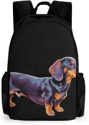 Cartoon Dachshund Weiner Dog Pet Art Daypack Backpack Polyester Multipurpose Anti-Theft Shoulder Bag Big Capacity Gym Outdoor Hiking Backpack With Smooth Zippers
