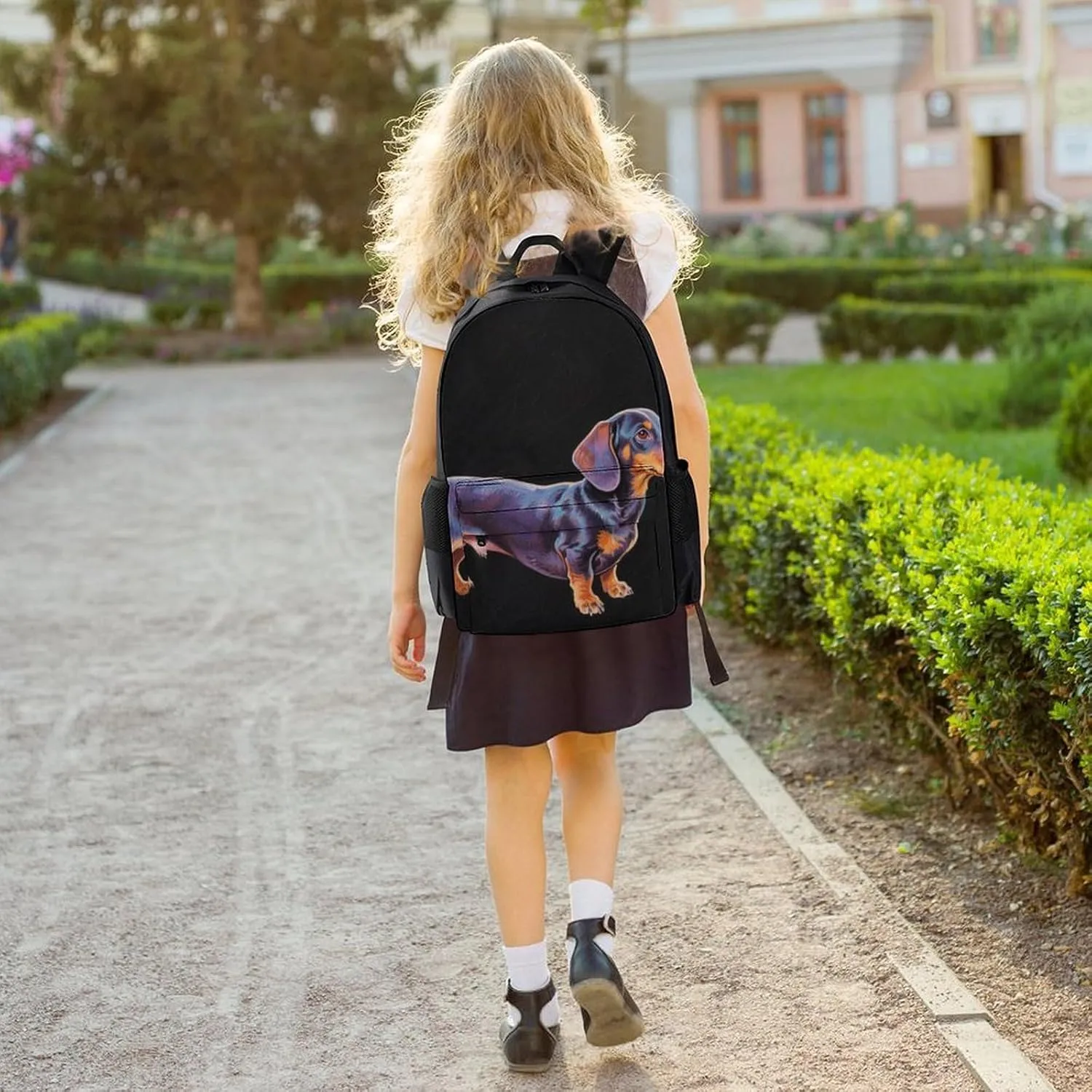 Cartoon Dachshund Weiner Dog Pet Art Daypack Backpack Polyester Multipurpose Anti-Theft Shoulder Bag Big Capacity Gym Outdoor Hiking Backpack With Smooth Zippers