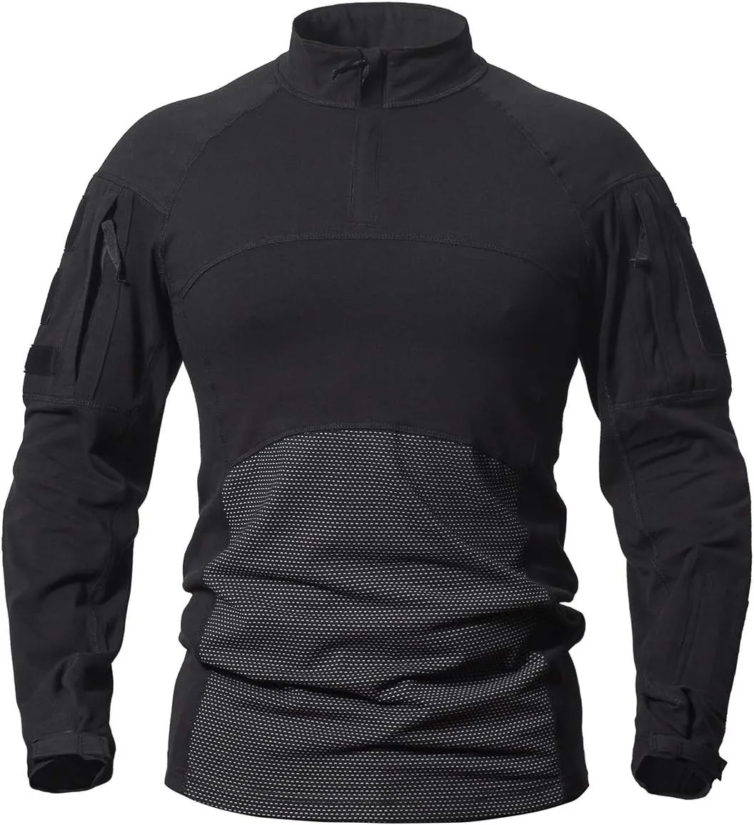 CARWORNIC Gear Men's Tactical Military Combat Shirt Cotton Stretch Army Camo Long Sleeve T Shirt with 1/4 Zip
