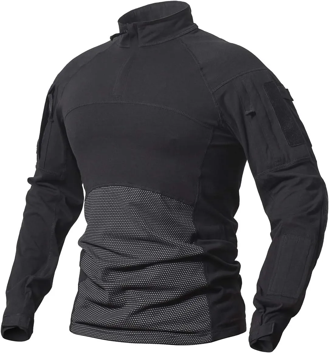 CARWORNIC Gear Men's Tactical Military Combat Shirt Cotton Stretch Army Camo Long Sleeve T Shirt with 1/4 Zip
