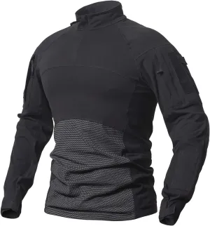 CARWORNIC Gear Men's Tactical Military Combat Shirt Cotton Stretch Army Camo Long Sleeve T Shirt with 1/4 Zip