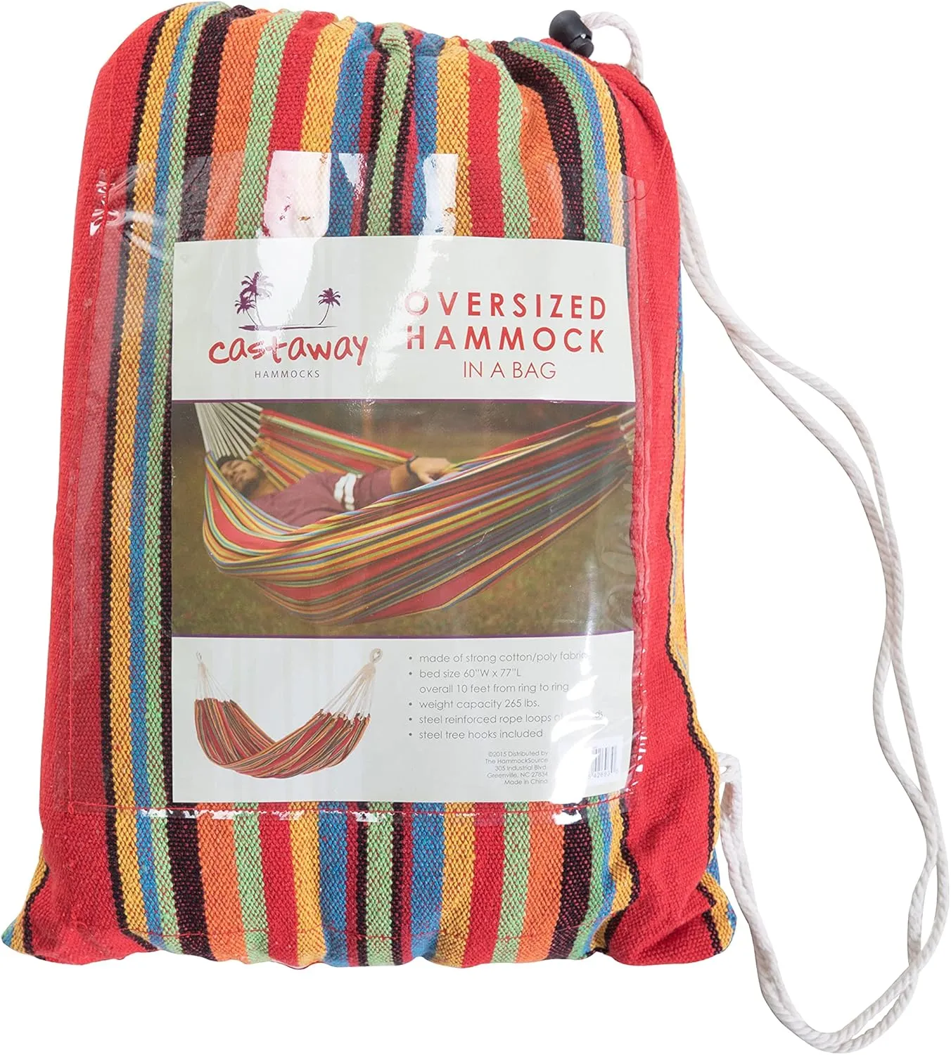 Castaway Living Large Red Multicolor Stripe Brazilian Double Hammock with Matching Storage Bag, Designed in The USA, Perfect for Backyard, Patio, Bedroom, Beach & More