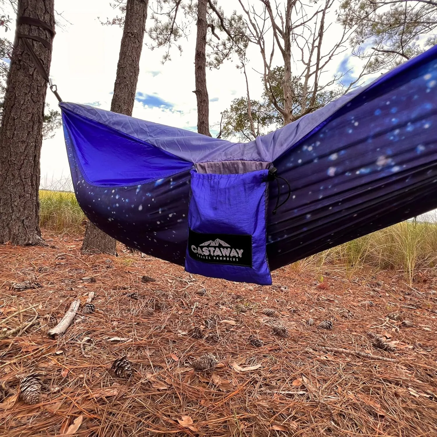 Castaway Travel Hammocks Double Galaxy Camping Hammock with 2 Tree Straps, Triple Stitched Durable Nylon Material, Compact Design for Backpacking, Travel, Beach, Backyard, Patio, Hiking