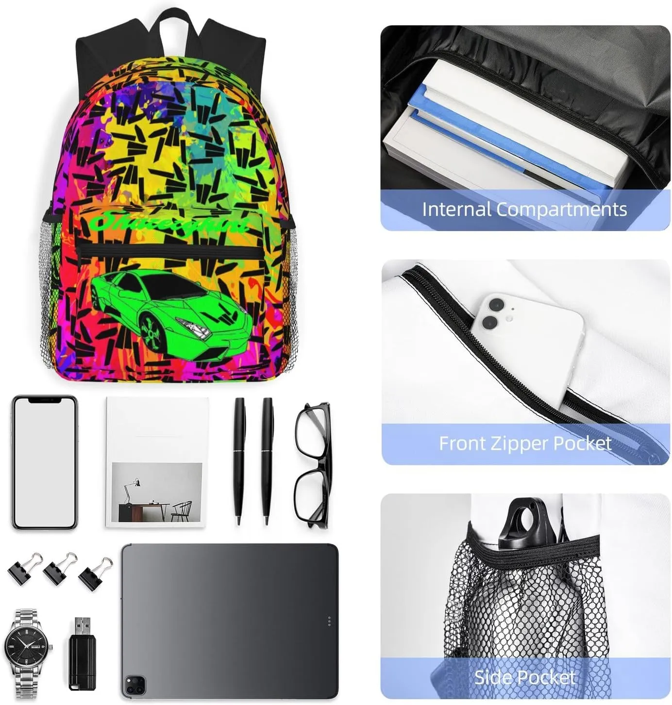 Casual Travel Daypacks Backpack With Lunch Box Sets Adjustable Shoulder Straps, Black3