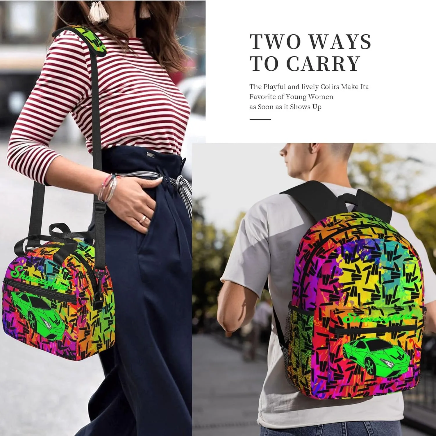 Casual Travel Daypacks Backpack With Lunch Box Sets Adjustable Shoulder Straps, Black3