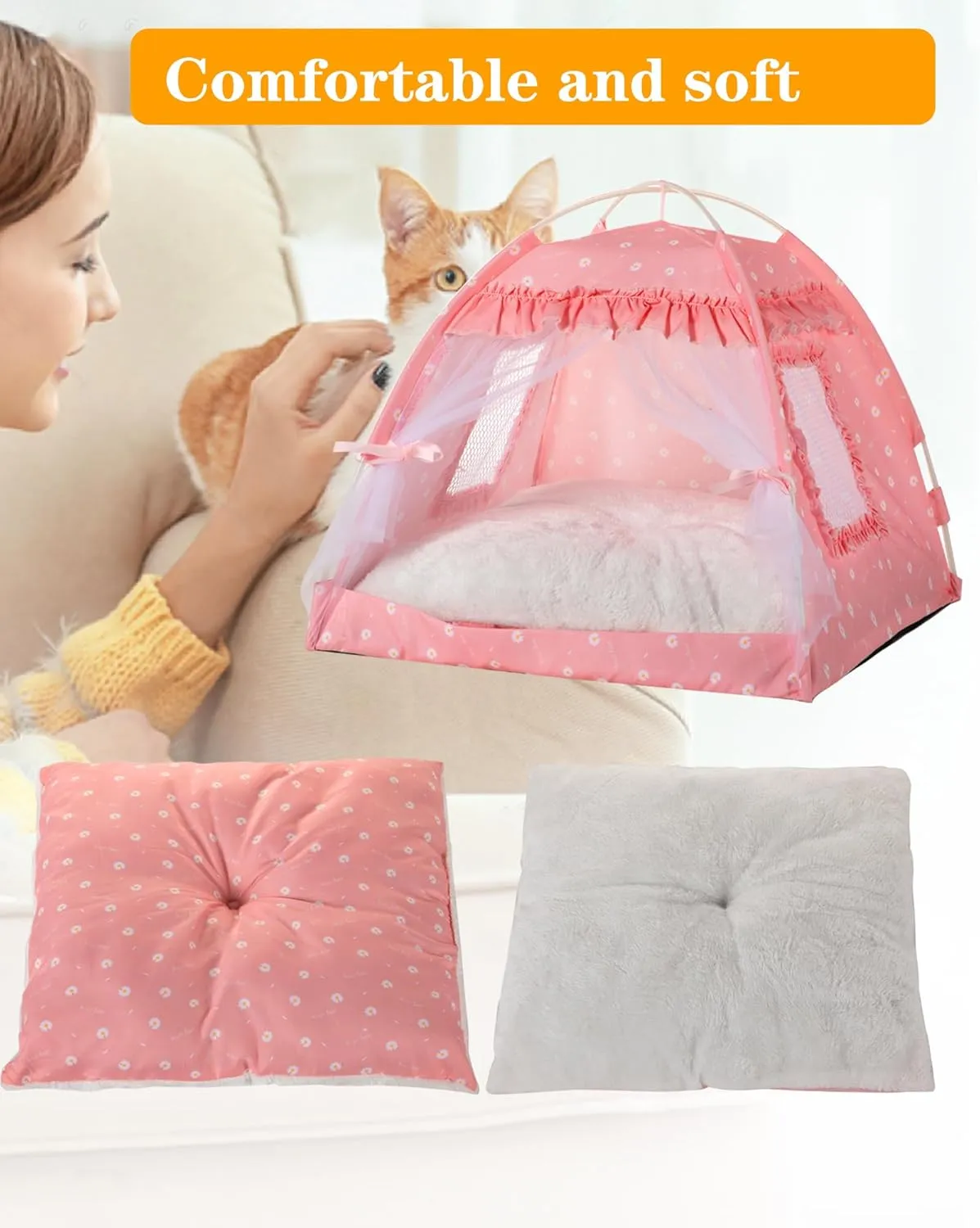 Cat Princess Bed Tent House - Kitty Cute Tent Indoor,Small Dog House Indoor/Outdoor Cave Nest Bed Small Dog Tent for Cat,Puppy Tent (19.6"x19.6"x17.7"/Pink)