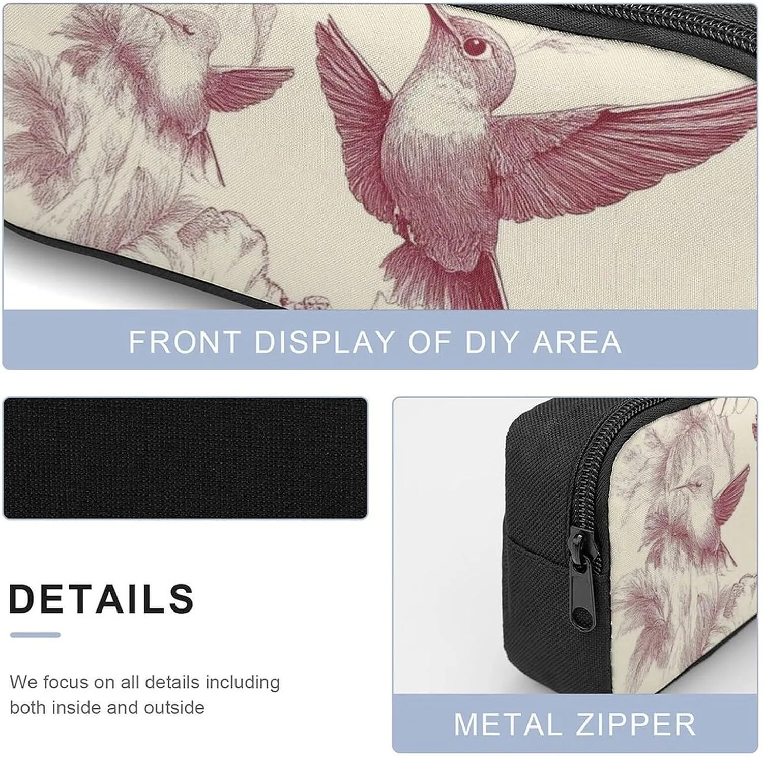 Causal Backpack Set 3 Pieces, 17inch Laptop Backpack with Insulated Lunchbox Meal Bag Lightweight Pencil Pouch Classic Hummingbirds Art Lily Flowers Birds Daypack