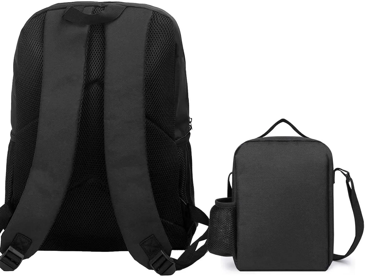 Causal Backpack Set 3 Pieces, 17inch Laptop Backpack with Insulated Lunchbox Meal Bag Lightweight Pencil Pouch Classic Hummingbirds Art Lily Flowers Birds Daypack