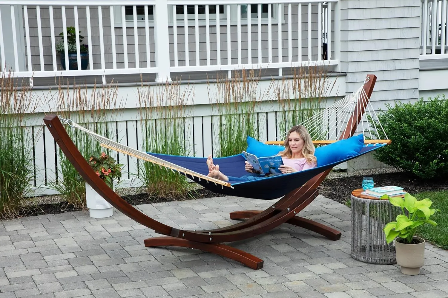Ceara Patio Hammock Olefin Hammock Double Hammock for Two People Outdoor Patio Swing Chair Quilted Hammock Use Inside Outside Backyard Decor Porch Swing - Blue