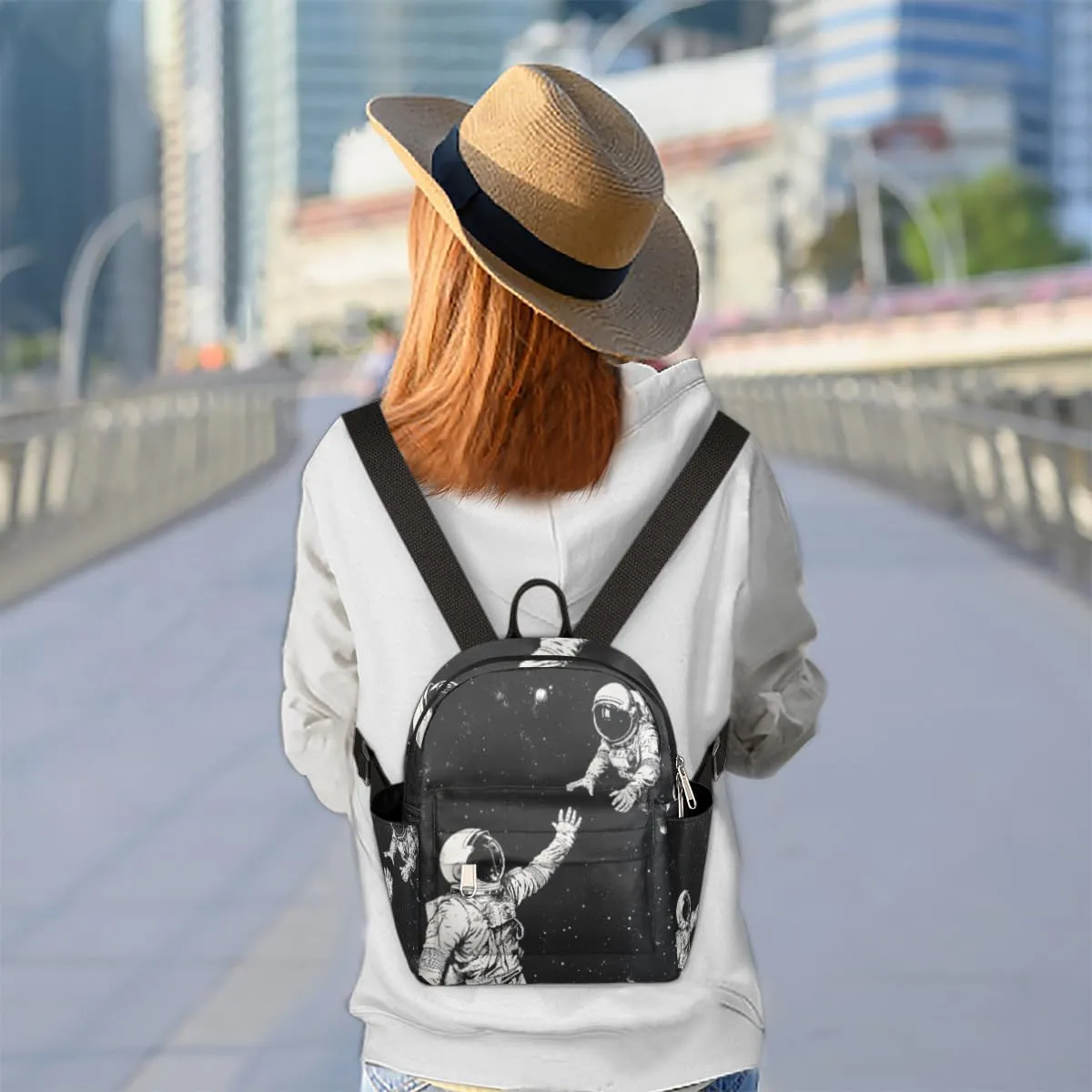 cfpolar Mini Backpack Purse for Women, Hand Drawn Astronaut Space Small Backpack Multi Functional Casual Daypack Soft Shoulder Bag Handbags for Ladies Travel Work