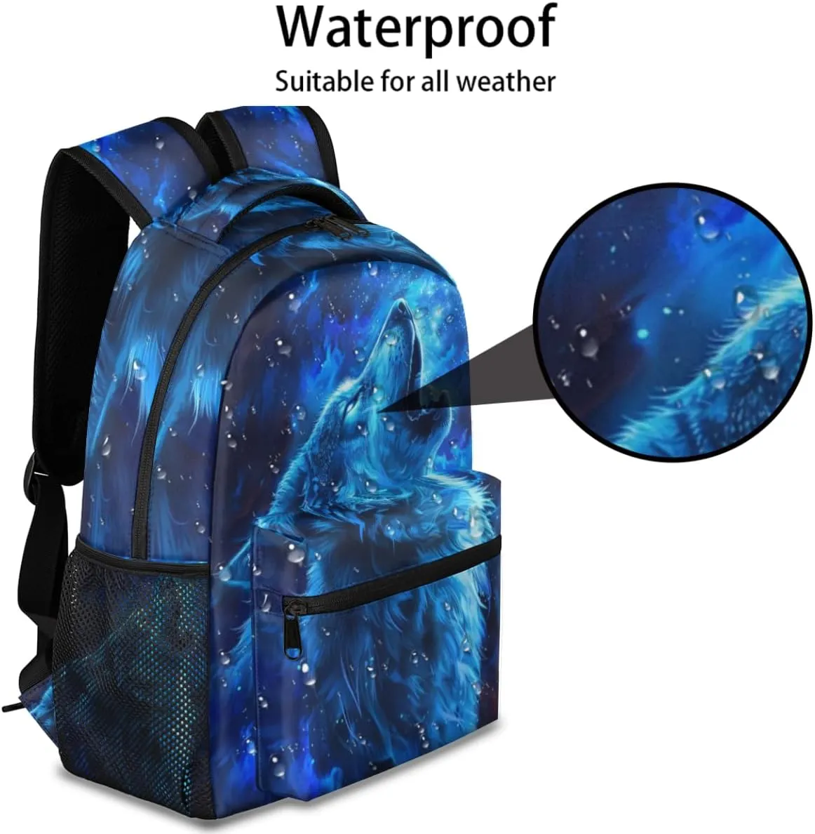 cfpolar Wolf Backpack for School, Blue Wolf Galaxy Space Laptop Backpack Water Resistant Bookbag Computer Bag Travel Hiking Camping Rucksack Daypack Shoulder Bag for Teenager Boys Girls Kids