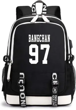 CHAIRAY Skz Canvas Backpack with USB Charging Port Hyunjin Jisung Felix Bangchan and Seungmin Knapsack