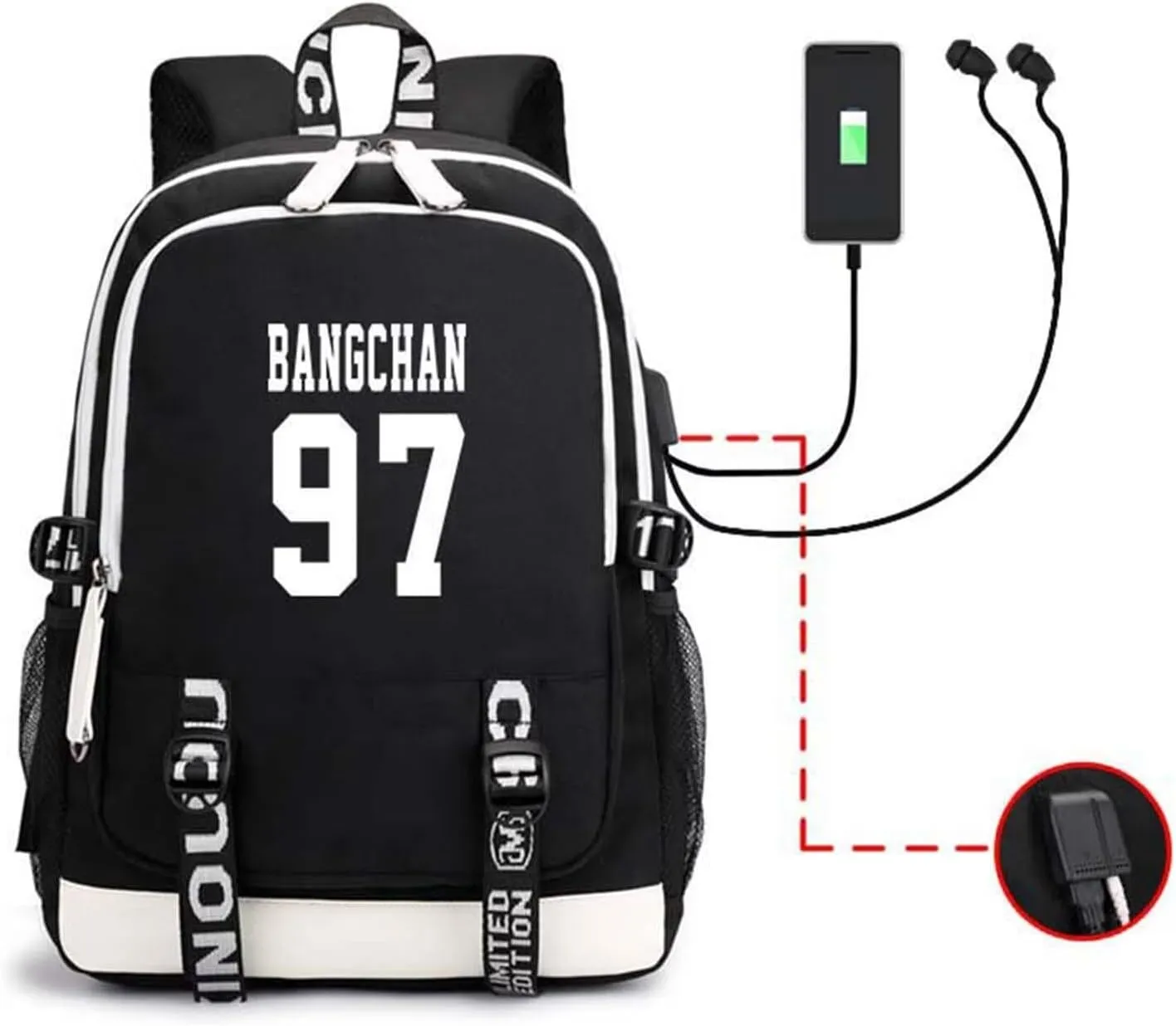 CHAIRAY Skz Canvas Backpack with USB Charging Port Hyunjin Jisung Felix Bangchan and Seungmin Knapsack