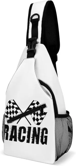Checkered Flags Race Car Flag Printed Crossbody Sling Backpack Multipurpose Chest Bag Daypack for Travel Hiking, 38x20cm