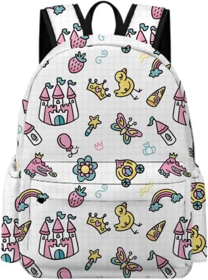 Cherry Candy Crown Castle Rainbow Backpack Bookbags Cute Kawaii Cartoon Backpack Casual Daypack Travel Camping 16 Inch