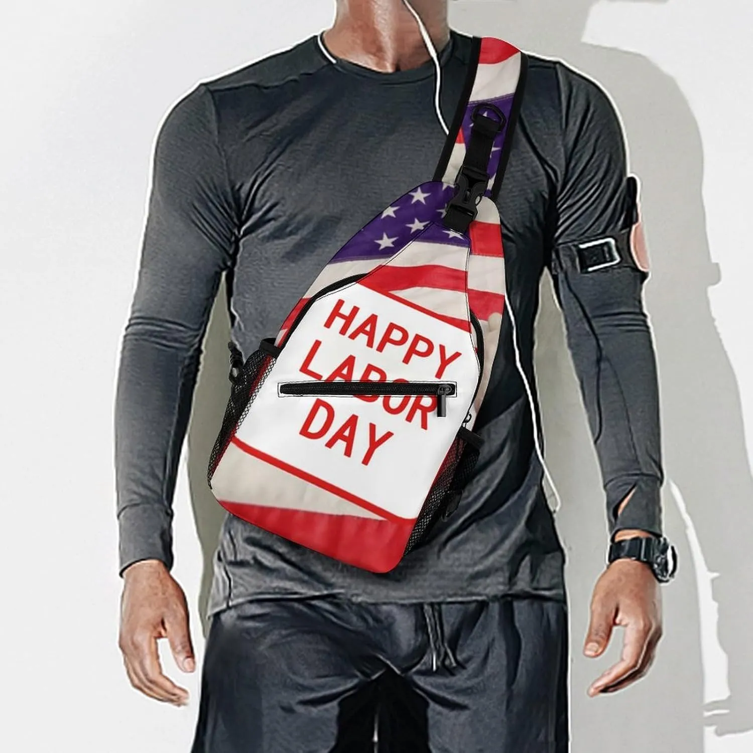 Chest Bag Sling Bag for Men Women Happy Labor Day Sport Sling Backpack Lightweight Shoulder Bag for Travel