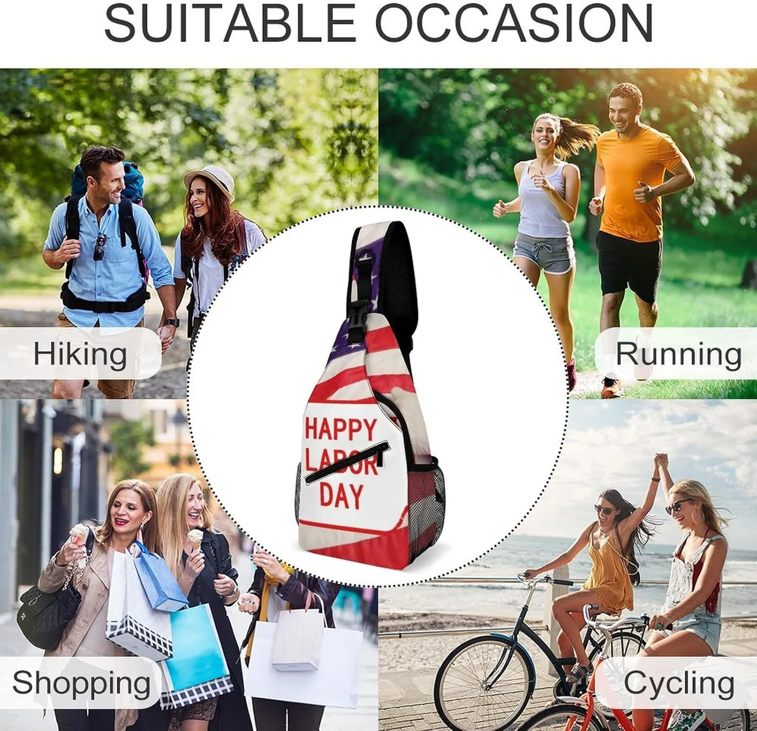 Chest Bag Sling Bag for Men Women Happy Labor Day Sport Sling Backpack Lightweight Shoulder Bag for Travel