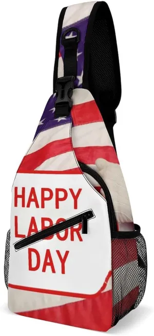 Chest Bag Sling Bag for Men Women Happy Labor Day Sport Sling Backpack Lightweight Shoulder Bag for Travel