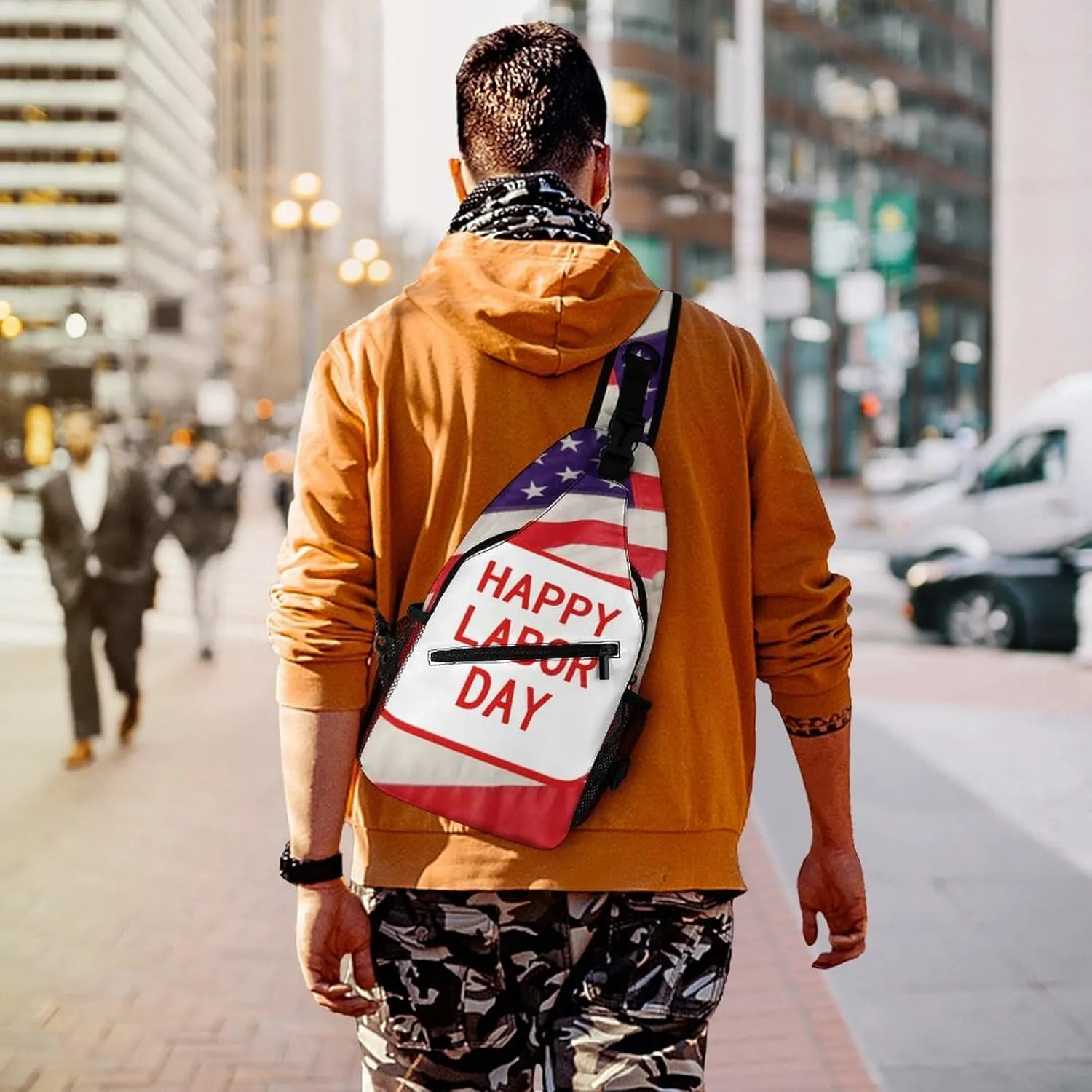 Chest Bag Sling Bag for Men Women Happy Labor Day Sport Sling Backpack Lightweight Shoulder Bag for Travel