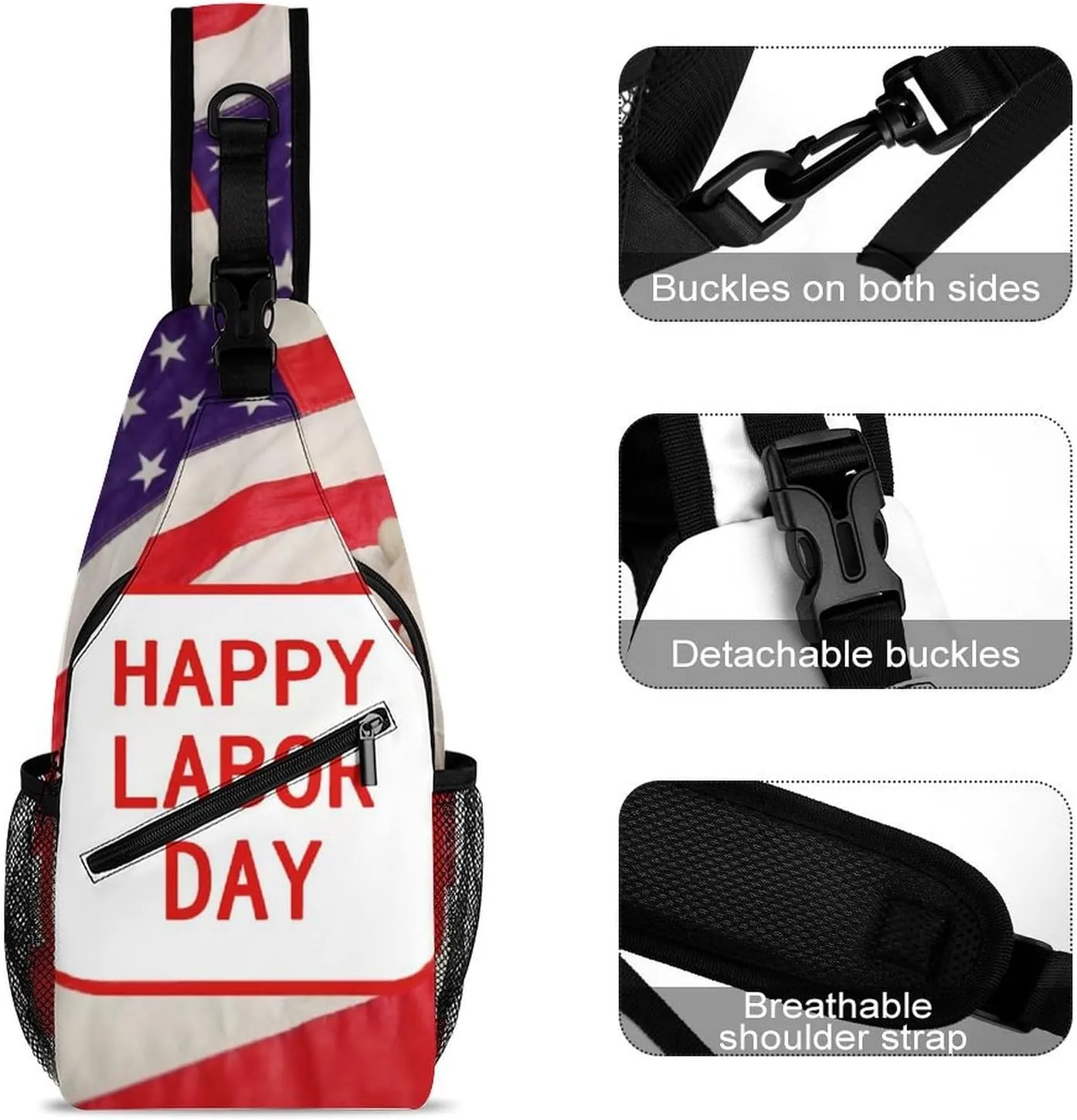 Chest Bag Sling Bag for Men Women Happy Labor Day Sport Sling Backpack Lightweight Shoulder Bag for Travel