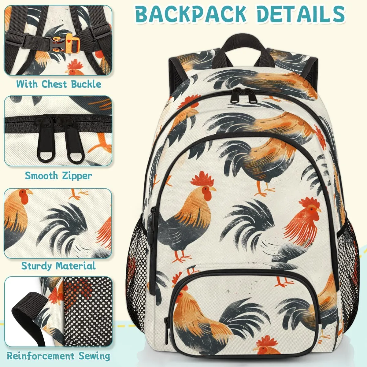 Chicken Carry on Travel Backpack for Women Men Water resistant Lightweight Rucksack Backpack for Weekender Casual Work Hiking Chicken Themed
