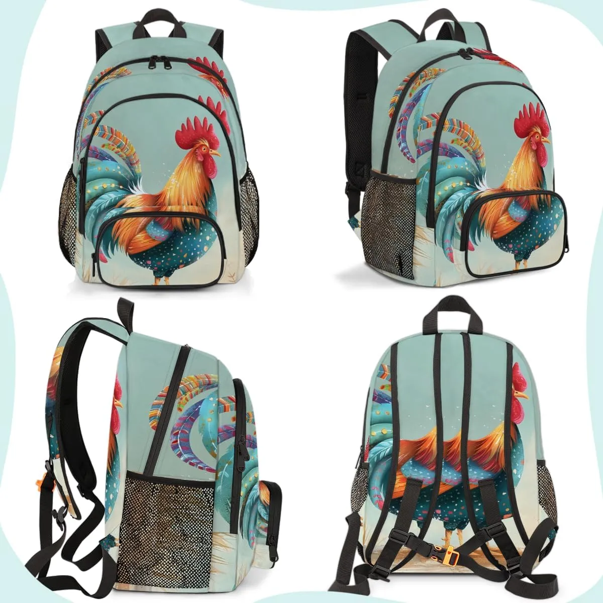 Chicken Rooster Carry on Travel Backpack for Women Men Water resistant Lightweight Rucksack Backpack for Weekender Casual Work Hiking Cocks and Hens Farm