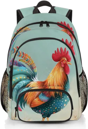 Chicken Rooster Carry on Travel Backpack for Women Men Water resistant Lightweight Rucksack Backpack for Weekender Casual Work Hiking Cocks and Hens Farm