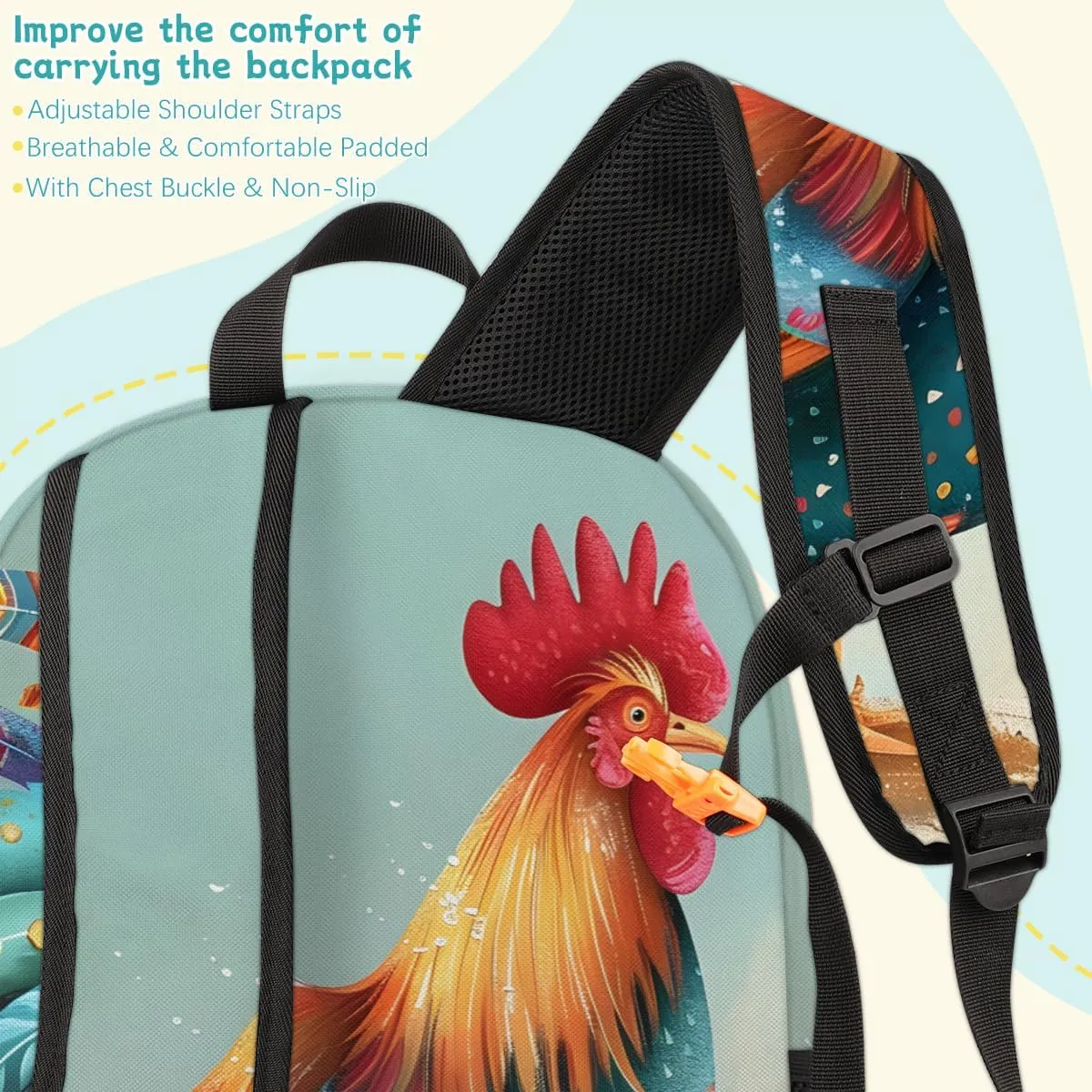 Chicken Rooster Carry on Travel Backpack for Women Men Water resistant Lightweight Rucksack Backpack for Weekender Casual Work Hiking Cocks and Hens Farm