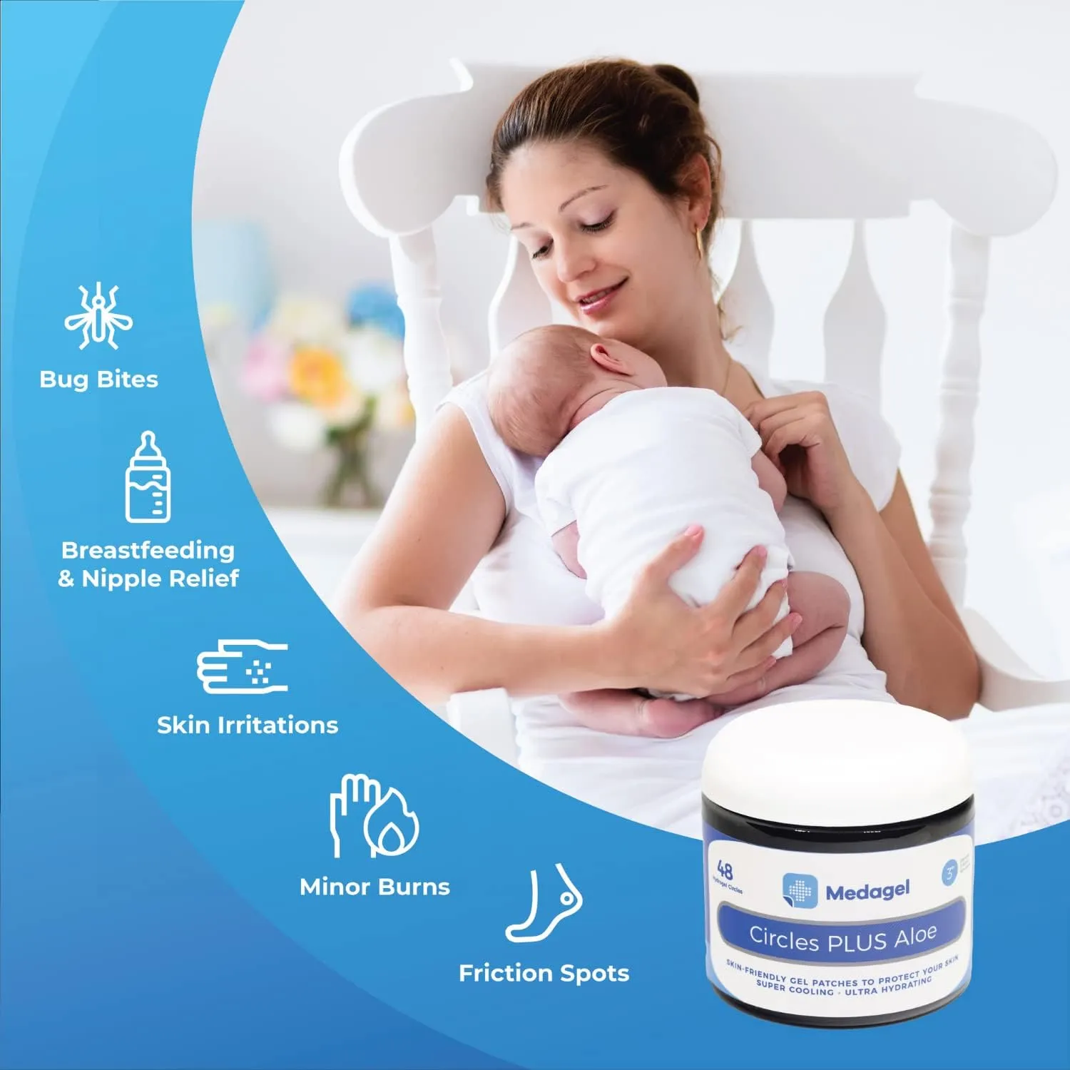 Circles Plus Aloe, Paraben Free Hydrogel Pads, Blister Prevention, Instant Cooling & Soothing Relief for Nursing Pain, Bug Bites, Blisters, Minor Burns & Chafing, 48 Circular Pads
