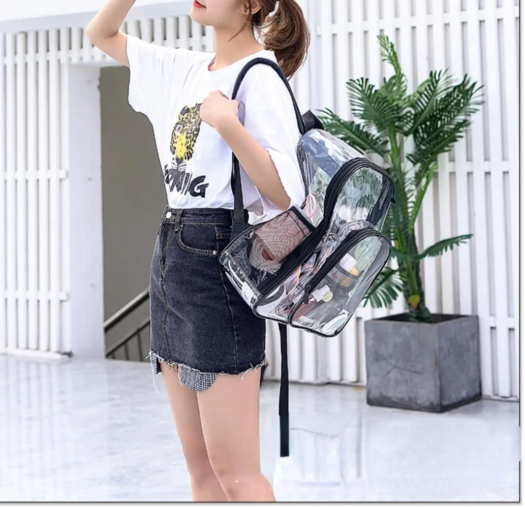 Clear Backpack Heavy Duty PVC Transparent Backpack Large Clear Bag for Stadium Events Work (Black)