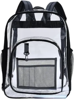 Clear Backpack Heavy Duty PVC Transparent Backpack Large Clear Bag for Stadium Events Work (Black)