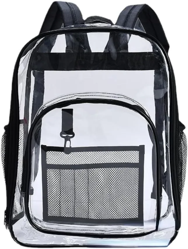 Clear Backpack Heavy Duty PVC Transparent Backpack Large Clear Bag for Stadium Events Work (Black)