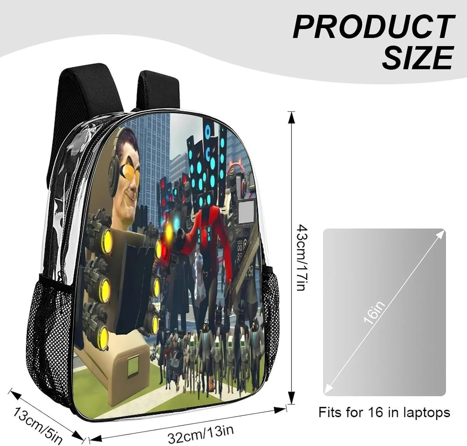 Clear Backpack Heavy Duty PVC Transparent Funny Toi-let Backpack 17"" Large Capacity See Through Bag for College, 43x32x13cm, Style-1