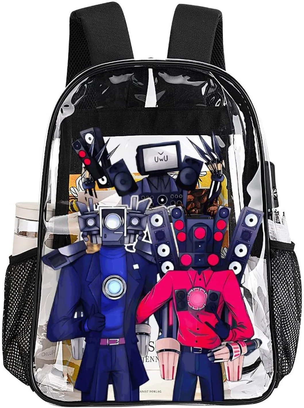 Clear Backpack Heavy Duty PVC Transparent Funny Toi-let Backpack 17"" Large Capacity See Through Bag for College, 43x32x13cm, Style-5