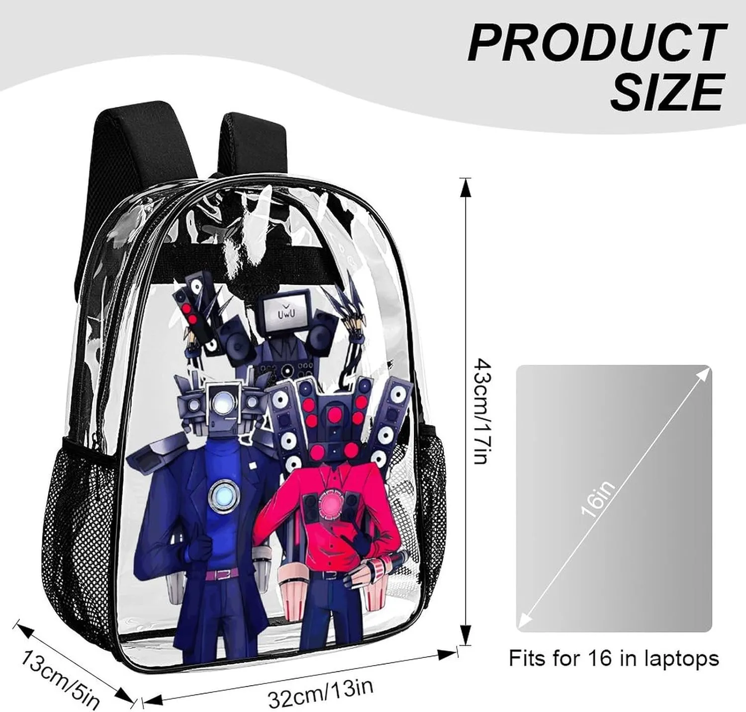 Clear Backpack Heavy Duty PVC Transparent Funny Toi-let Backpack 17"" Large Capacity See Through Bag for College, 43x32x13cm, Style-5