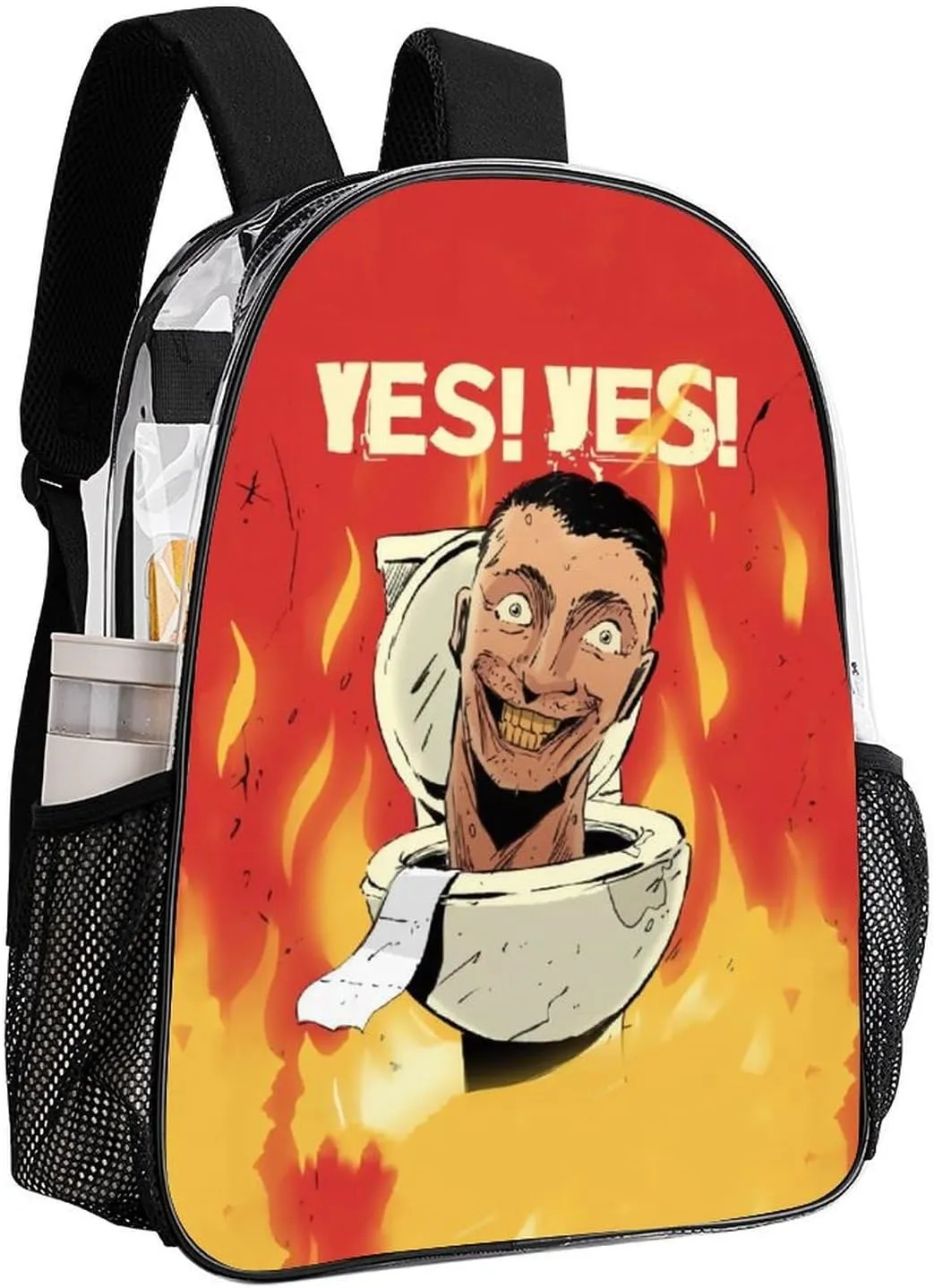 Clear Backpack Heavy Duty PVC Transparent Funny Toi-let Backpack 17"" Large Capacity See Through Bag for Travel, 43x32x13cm, Style-2