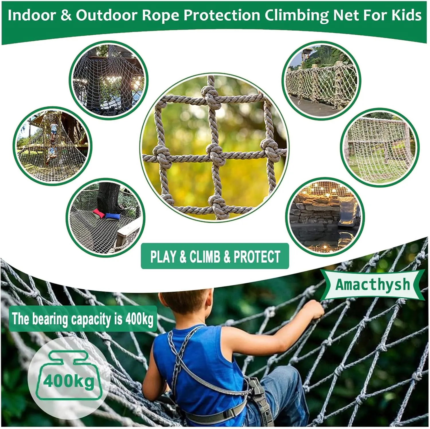Climbing Cargo Net,Safety Rope Netting,Stairs Balcony Railing Protecting Rope Net,Climbing Net for Playground,Treehouse,Sport,Kids Pets,13.1 * 32.8ft