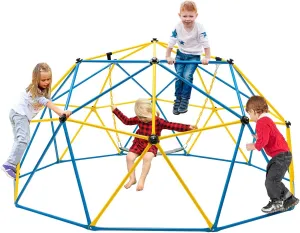 Climbing Dome with Swing, 10 FT x 5.1 FT, Supports 800 LBS, Geometric Dome Climber for Indoor & Outdoor Use, Dome Climber for Boys Girls, Jungle Gym for Kids Ages 3-10 (Blue  Yellow)