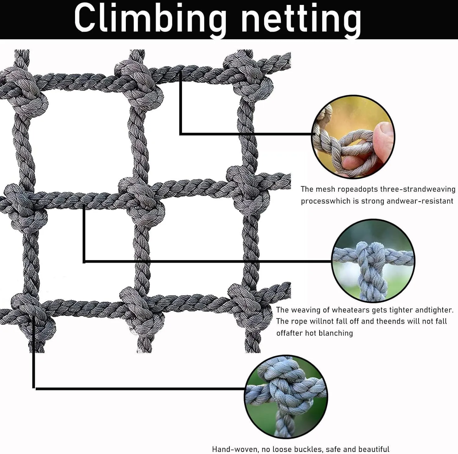Climbing Net for Kids Adults - Durable Hemp Rope Netting for Outdoor Playground, Treehouse, and Adventure Courses - for Backyard, Park(100x100cm,8mm)