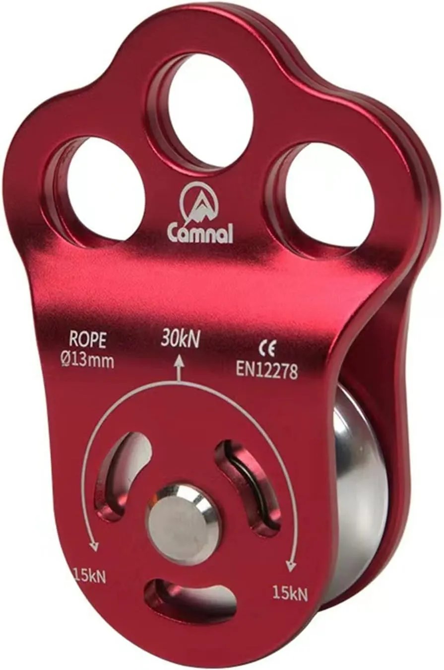 Climbing Pulley 30KN Three Holes Ball Bearing Single Pulley Rock Climbing Pulley for 13mm Rope Hauling, Rock Climbing, Rescue Applications, Zipline Sports Etc