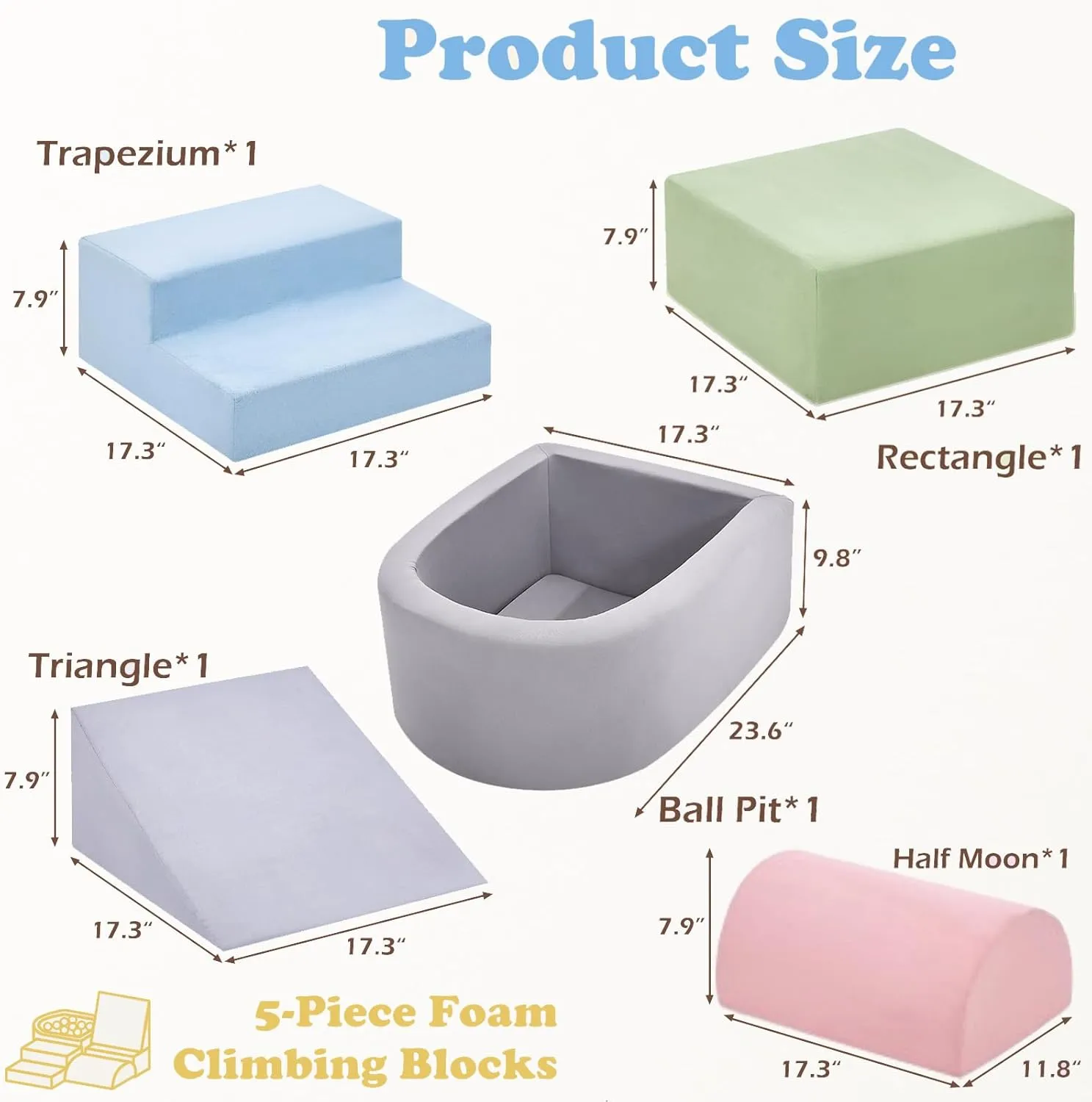 Climbing Toys for Toddlers 1-3, Foam Climbing Blocks with Ball Pit for Baby, 5-Piece Soft Toddlers Climbing Toy Indoor,Climbing Crawling Toys Soft Foam Blocks Activity Play Set(Balls not Included)