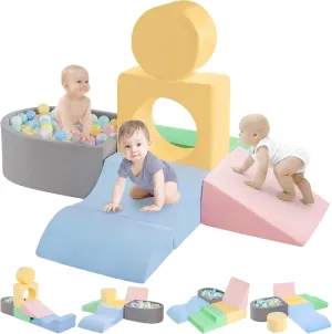 Climbing Toys for Toddlers 1-3 Inside, Baby Foam Climbing Blocks with Ball Pit for Toddlers, 6-Piece Soft Play Climbing Blocks, Indoor Climb Crawl Activity Play Set, Birthday Gift (Balls not Included)