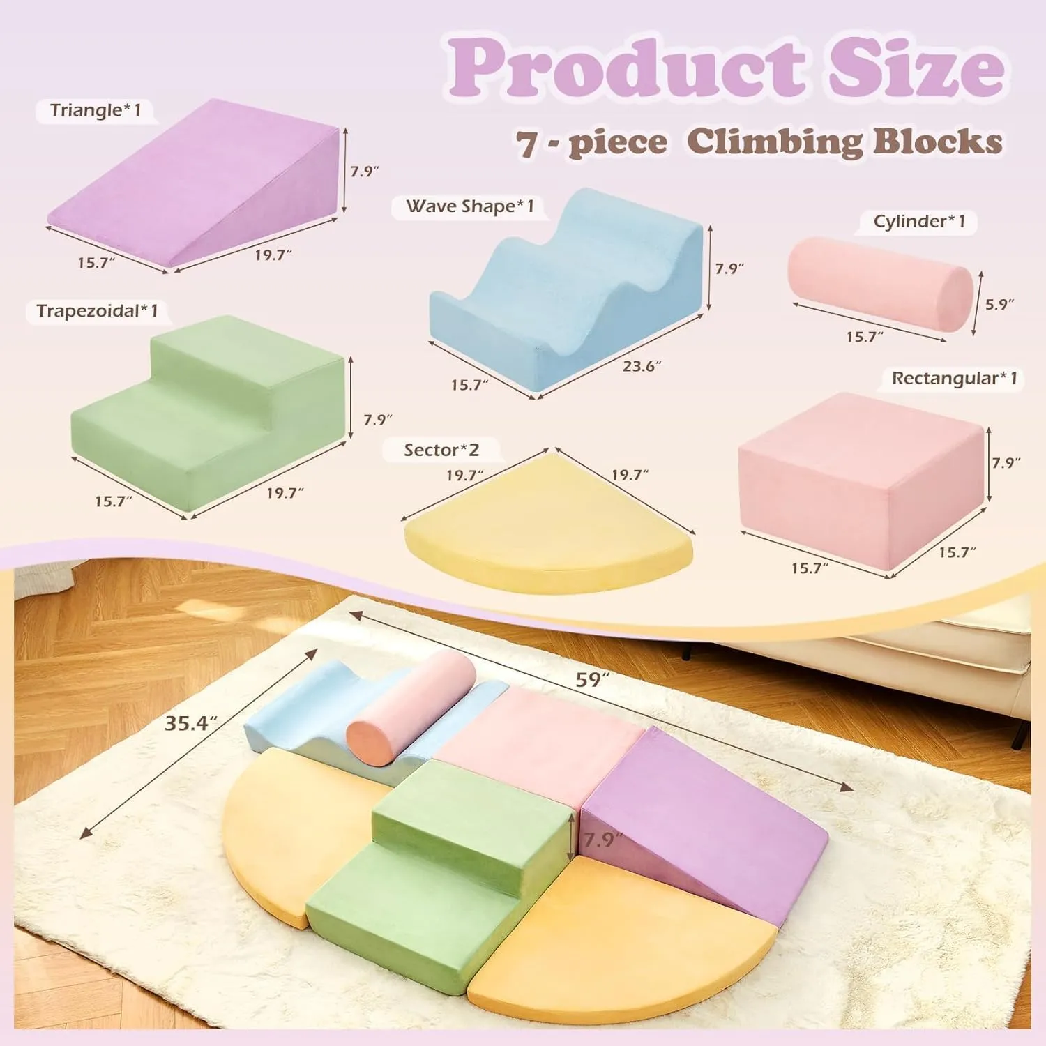 Climbing Toys for Toddlers, Toddler Climbing Toys Indoor, 7-Piece Soft Foam Climbing Blocks Set, Toddler Playtime Corner Climber Indoor Foam Play Gym for Climbing Crawling and Sliding