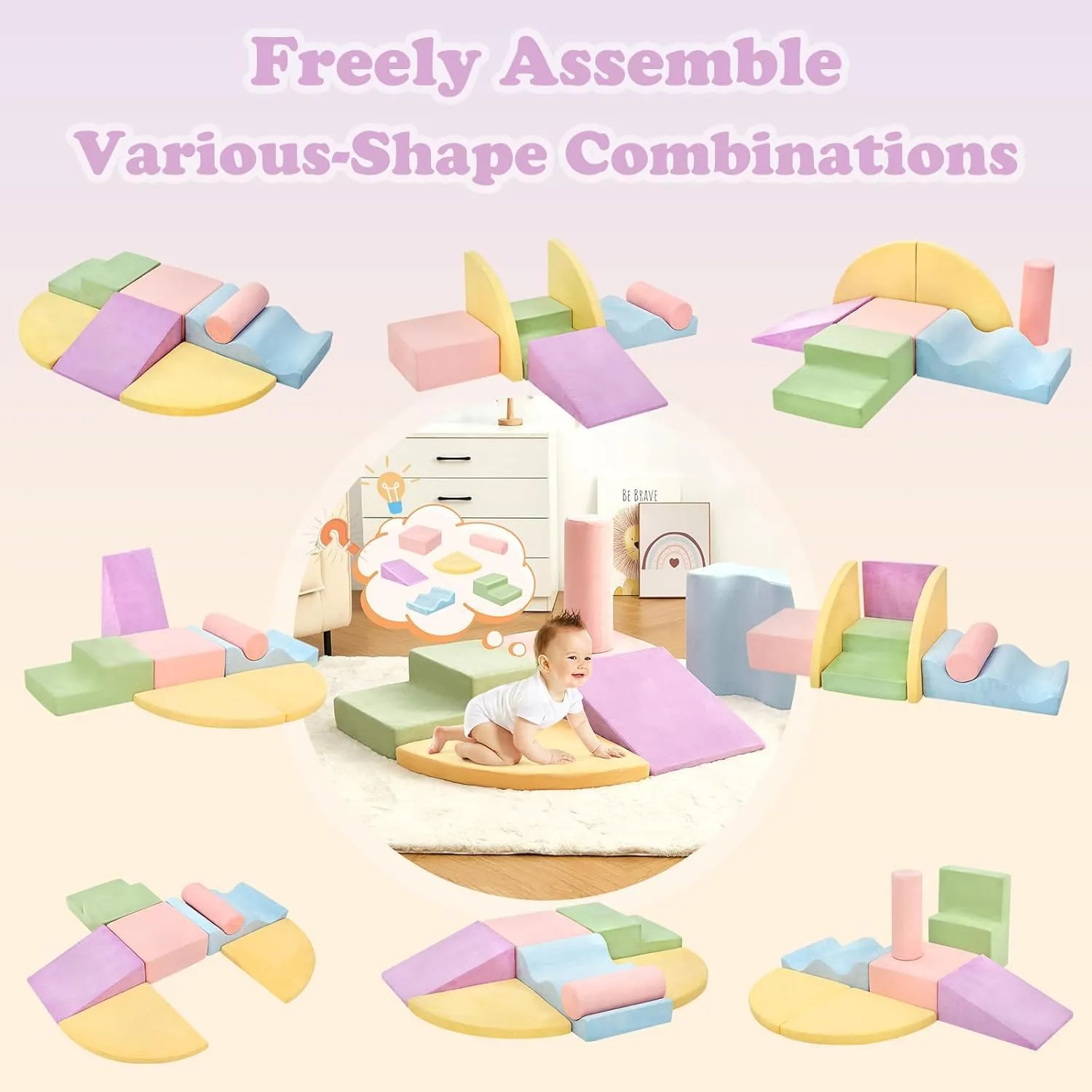 Climbing Toys for Toddlers, Toddler Climbing Toys Indoor, 7-Piece Soft Foam Climbing Blocks Set, Toddler Playtime Corner Climber Indoor Foam Play Gym for Climbing Crawling and Sliding
