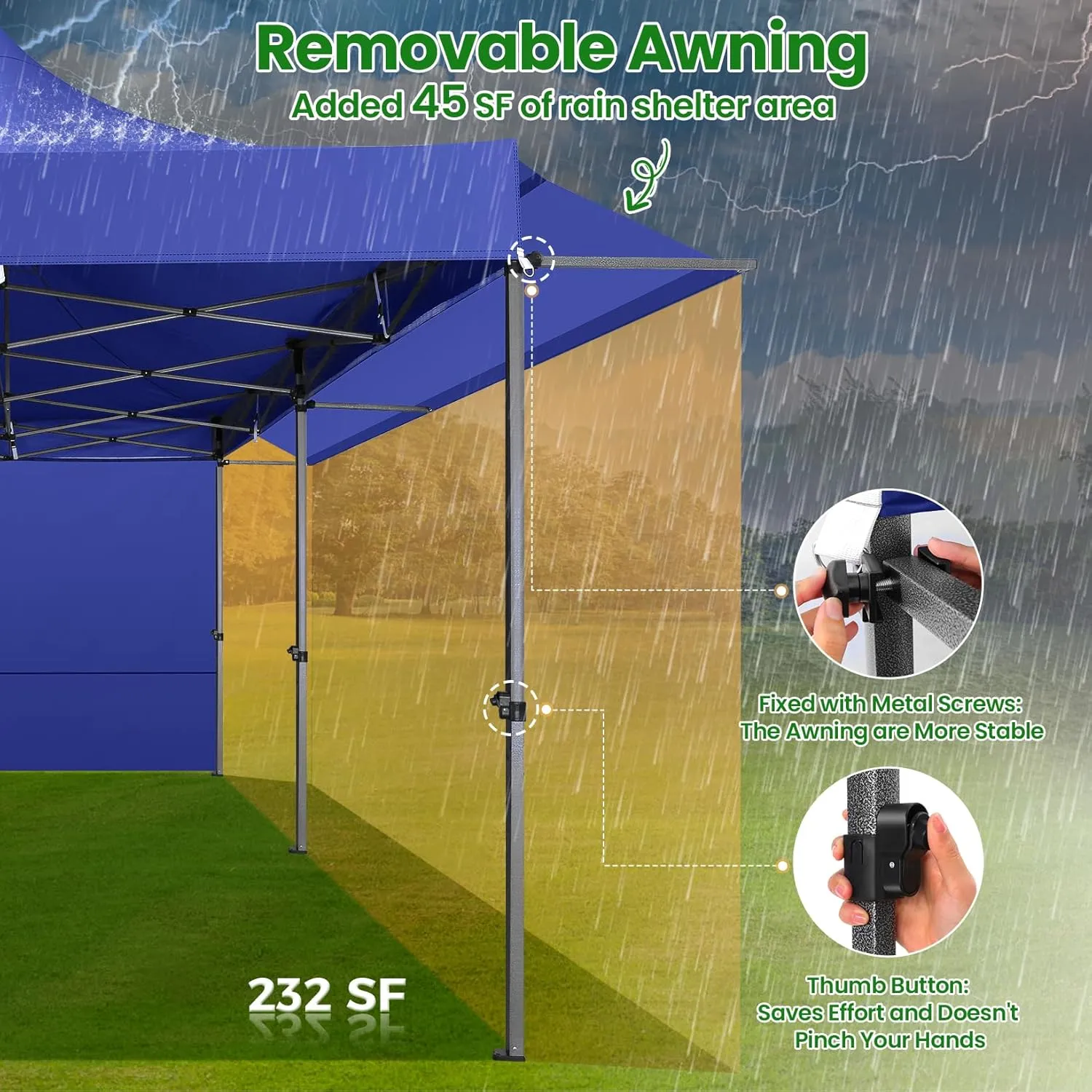 COBIZI 10x20 Pop Up Canopy Tent Heavy Duty with Sidewalls, Outdoor Commercial Canopy with Awning, Waterproof&45 SF Extended Awning, Vendor Tent for Market, Party Events, Dark Blue