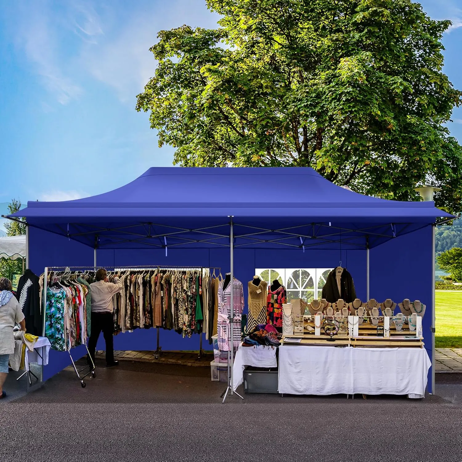 COBIZI 10x20 Pop Up Canopy Tent Heavy Duty with Sidewalls, Outdoor Commercial Canopy with Awning, Waterproof&45 SF Extended Awning, Vendor Tent for Market, Party Events, Dark Blue